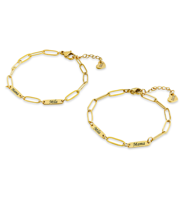 KAYA sieraden Mother Daughter 2 Names Bracelet 'Paperclip'