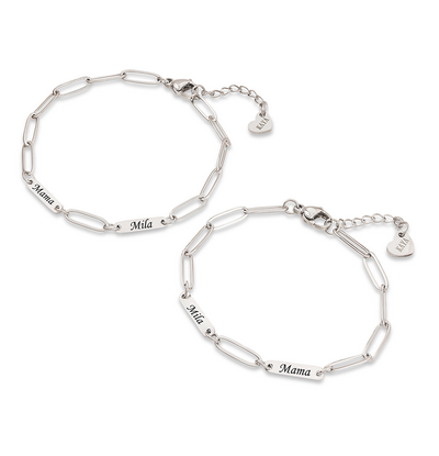 KAYA sieraden Moeder Dochter 2 Namen Armband 'Paperclip'