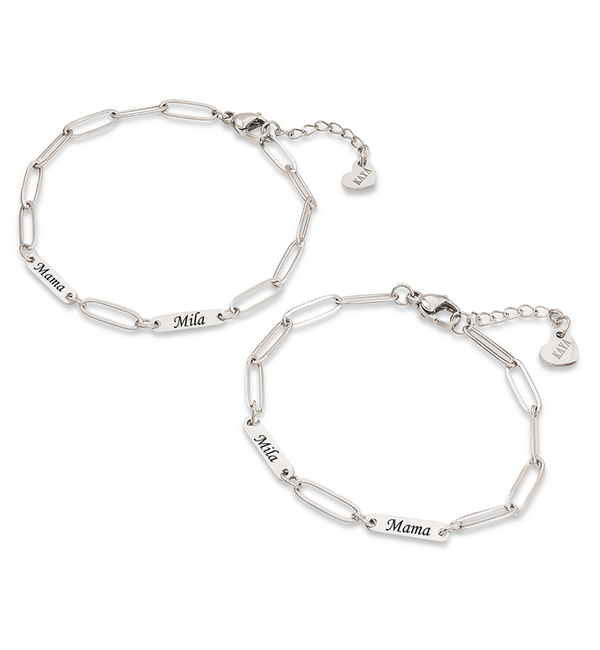 KAYA sieraden Mother Daughter 2 Names Bracelet 'Paperclip'