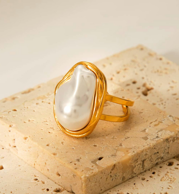 KAYA sieraden Adjustable Statement Ring with Pearl | Stainless Steel