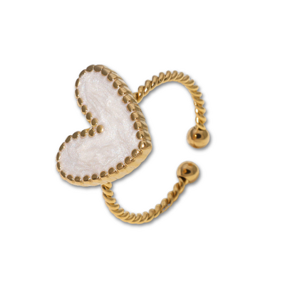 KAYA sieraden Verstelbare Statement Ring met Parelmoer Hart