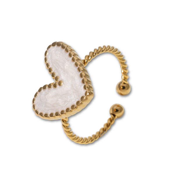 KAYA sieraden Verstelbare Statement Ring met Parelmoer Hart | Stainless Steel