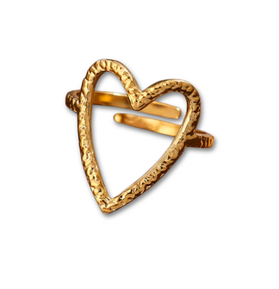 KAYA sieraden Verstelbare Ring met Open Hart | Hammered