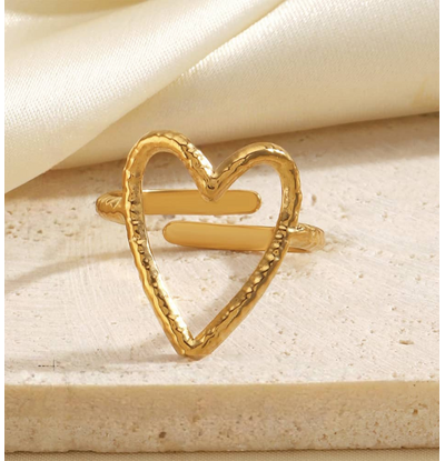 KAYA sieraden Adjustable Ring with Open Heart | Hammered