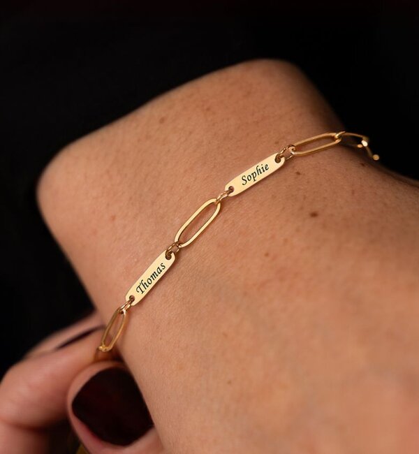 KAYA sieraden Gepersonaliseerde Namen Armband met 2 Namen 'Paperclip' Kind - Stainless Steel