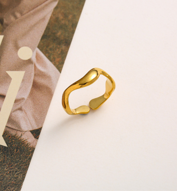 KAYA sieraden Verstelbare Ring met Golf Structuur Wave | Stainless Steel