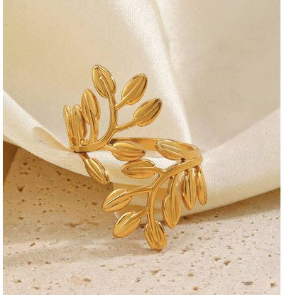 KAYA sieraden Adjustable Statement Ring Leaf