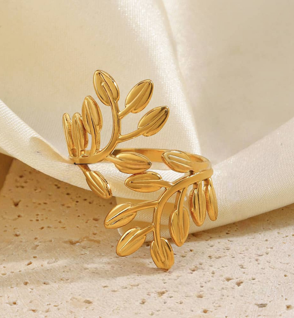KAYA sieraden Adjustable Statement Ring Leaf | Stainless Steel