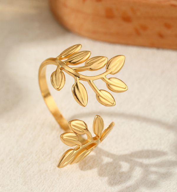 KAYA sieraden Adjustable Statement Ring Leaf | Stainless Steel