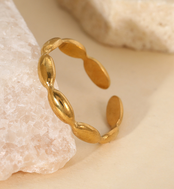 KAYA sieraden Adjustable Ring with Oval Patterns | Stainless Steel