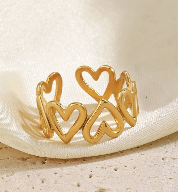 KAYA sieraden Adjustable Ring with Open Hearts | Stainless Steel