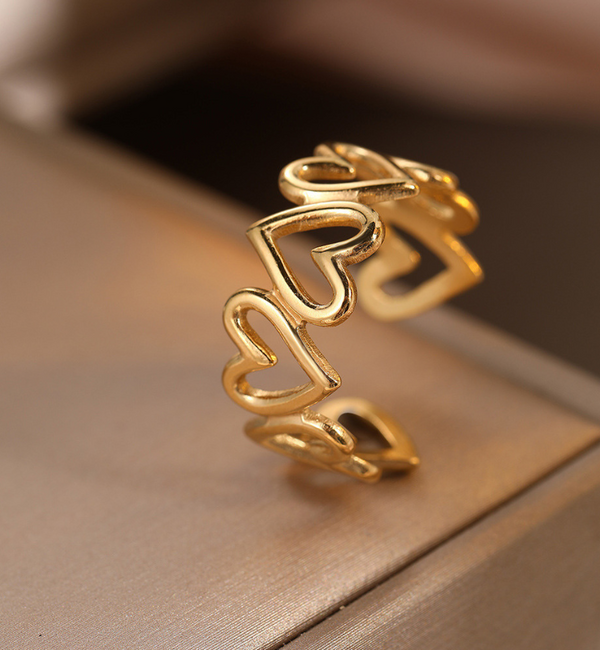 KAYA sieraden Verstelbare Ring met Open Hartjes | Stainless Steel