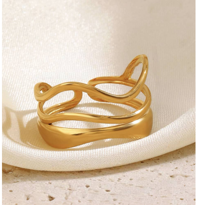 KAYA sieraden Verstelbare Statement Ring Triple Waves