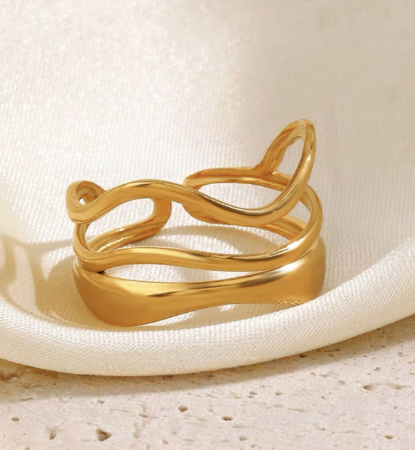 KAYA sieraden  Verstelbare Statement Ring  Triple Waves | Stainless Steel