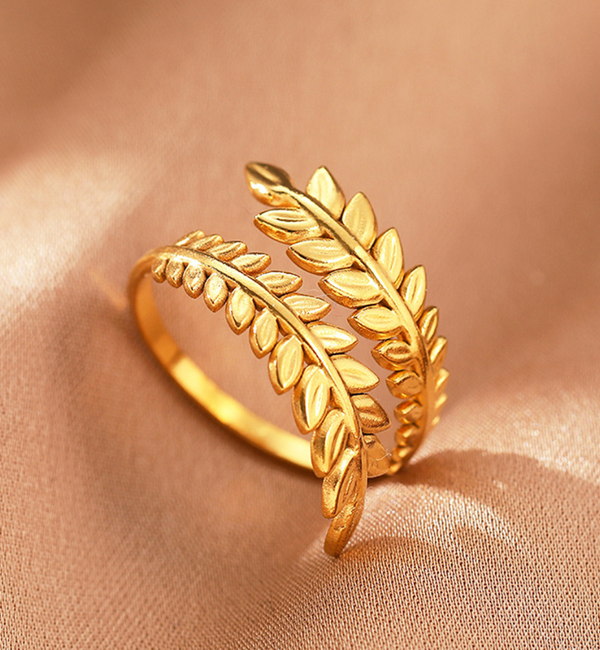 KAYA sieraden  Adjustable Ring Vintage Leaf | Stainless Steel