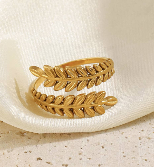 KAYA sieraden  Verstelbare Ring Vintage Leaf | Stainless Steel