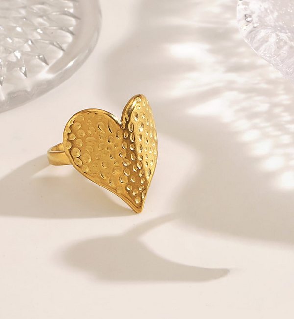 KAYA sieraden  Adjustable Statement Ring Vintage Heart | Stainless Steel