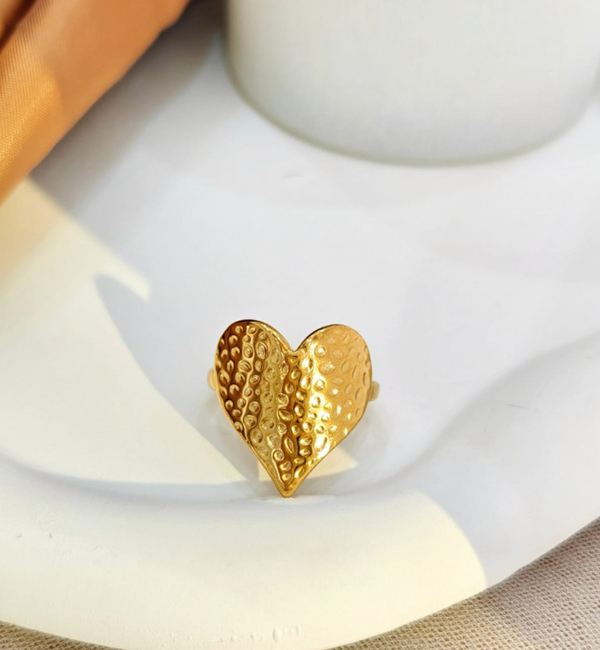 KAYA sieraden  Adjustable Statement Ring Vintage Heart | Stainless Steel