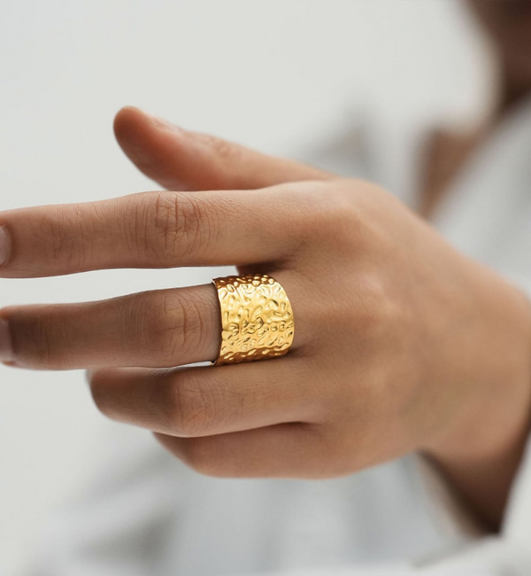 KAYA sieraden  Verstelbare Ring Hammered | Stainless Steel