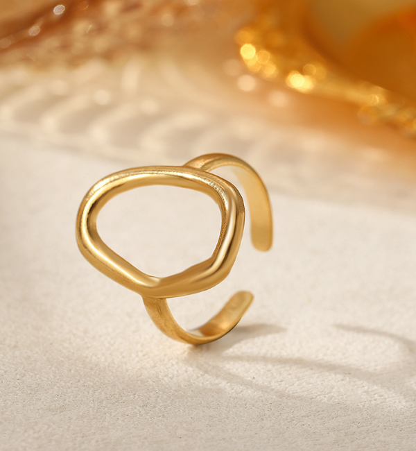 KAYA sieraden  Adjustable Statement Ring Open Oval | Stainless Steel