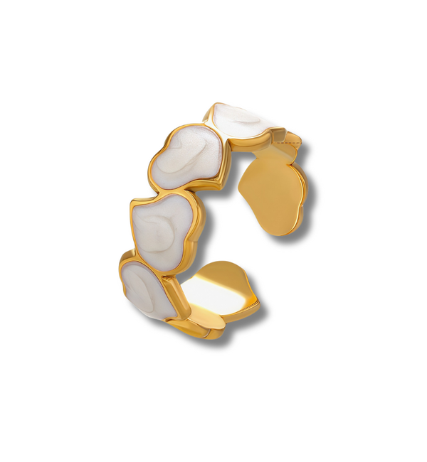 KAYA sieraden  Adjustable Ring Hearts with Mother of Pearl | Stainless Steel