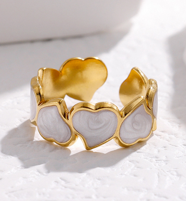 KAYA sieraden  Verstelbare Ring Hartjes met Parelmoer | Stainless Steel