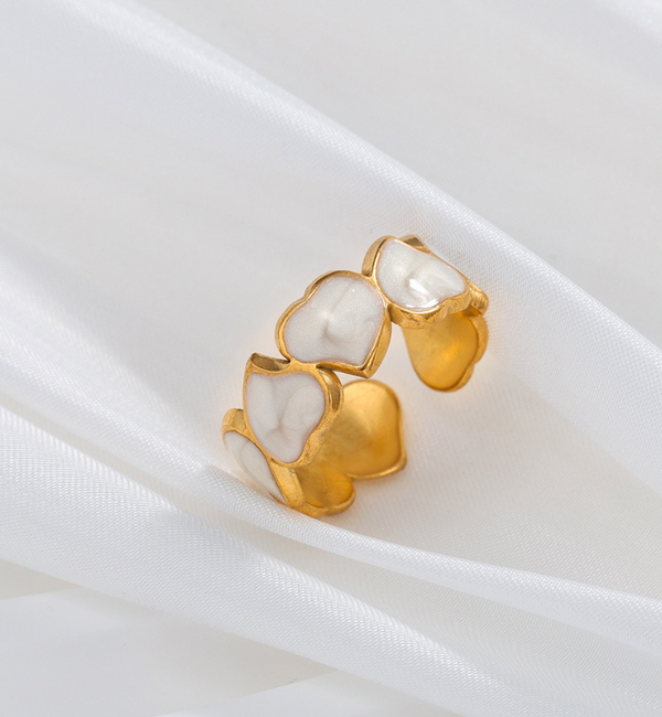 KAYA sieraden  Adjustable Ring Hearts with Mother of Pearl | Stainless Steel