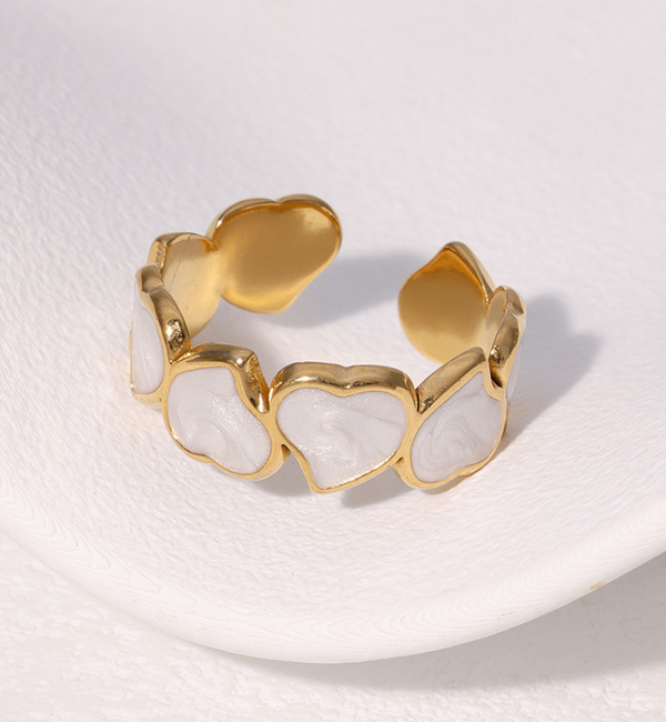 KAYA sieraden  Verstelbare Ring Hartjes met Parelmoer | Stainless Steel