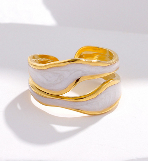 KAYA sieraden  Verstelbare Ring Waves met Parelmoer | Stainless Steel