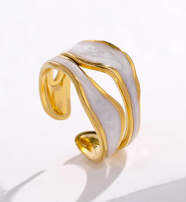 KAYA sieraden  Verstelbare Ring Waves met Parelmoer | Stainless Steel