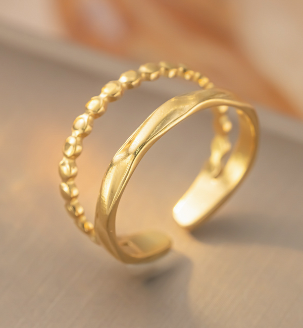 KAYA sieraden  Verstelbare Dubbele ring  Vintage Dots | Stainless Steel