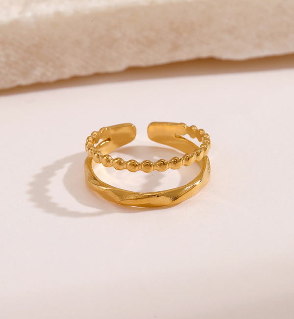 KAYA sieraden  Adjustable Double Ring Vintage Dots | Stainless Steel