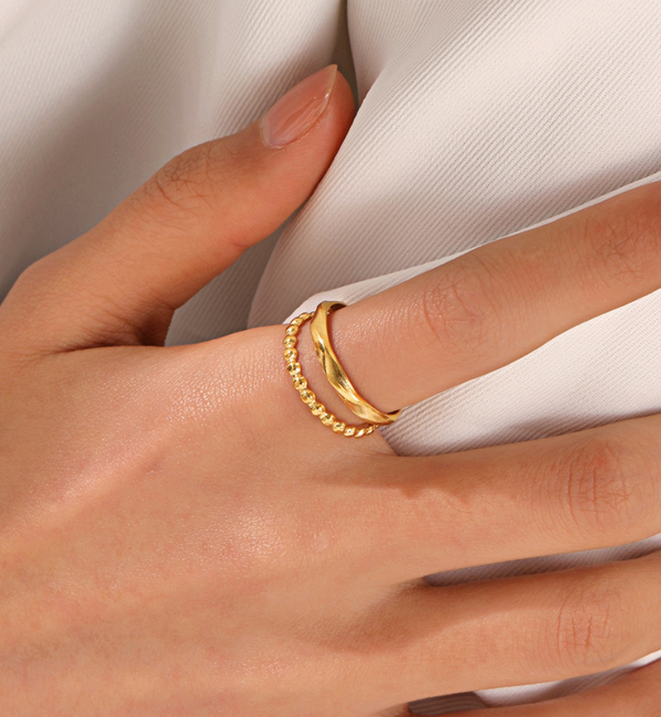 KAYA sieraden  Adjustable Double Ring Vintage Dots | Stainless Steel