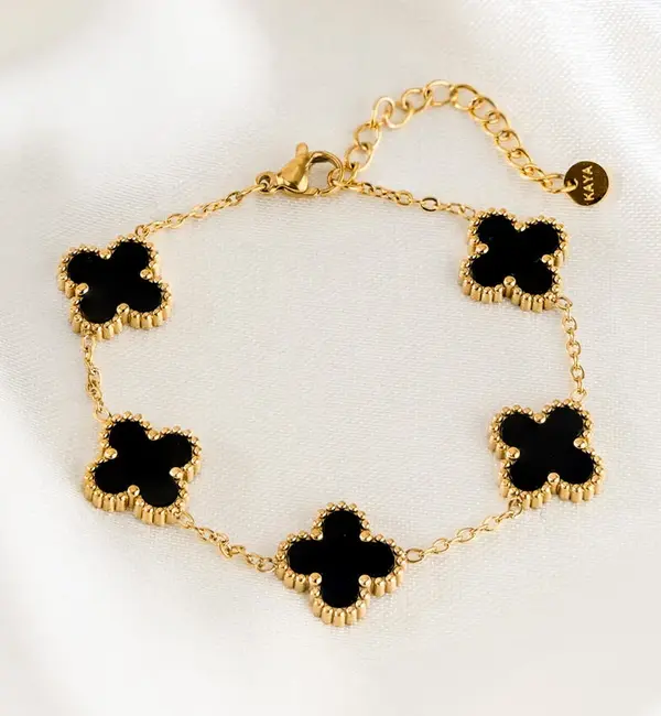 KAYA sieraden Bracelet and Earrings Set 'Clover' Black