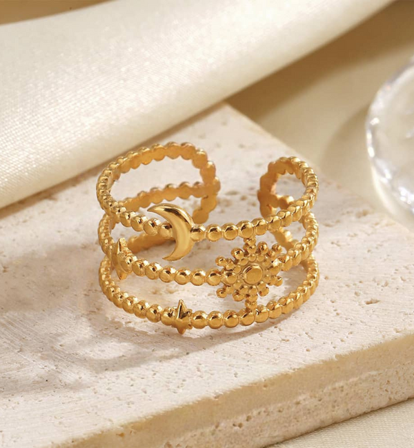 KAYA sieraden  Adjustable Statement Ring Midnight | Stainless Steel