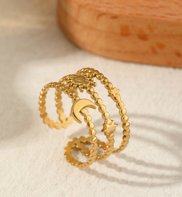 KAYA sieraden  Adjustable Statement Ring Midnight | Stainless Steel