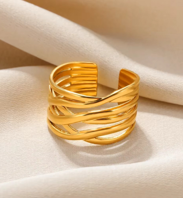 KAYA sieraden  Adjustable Statement ring Curve | Stainless Steel