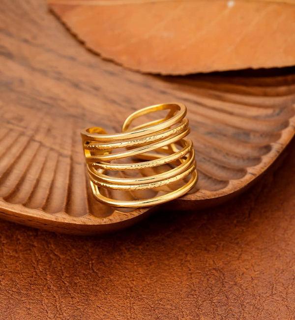 KAYA sieraden  Adjustable Ring with Stripes | Stainless Steel