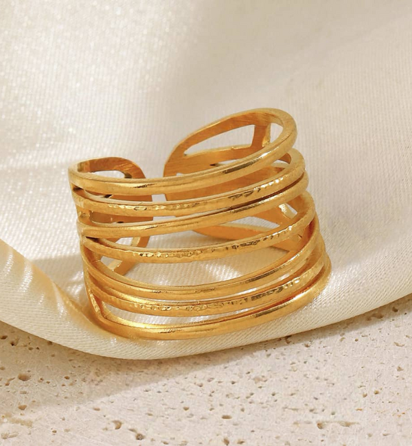 KAYA sieraden  Verstelbare Ring  met Streepjes  |  Stainless Steel