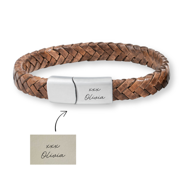 KAYA sieraden Gevlochten Heren Armband Leer 'Eigen Handschrift'