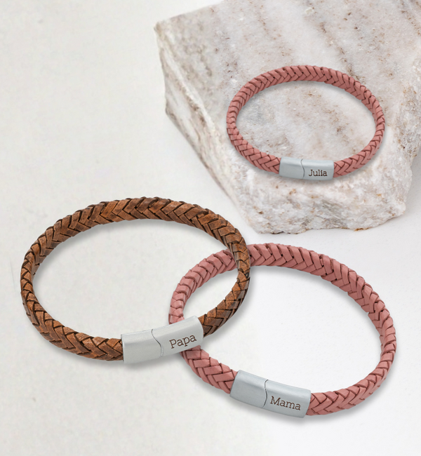 KAYA sieraden Leather Bracelet Set Family | with Engraving