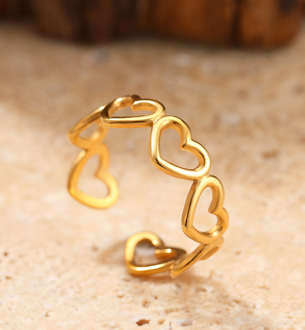 KAYA sieraden  Verstelbare Ring Kleine Open Hartjes | Stainless Steel