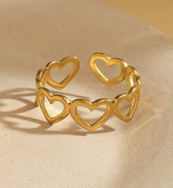 KAYA sieraden  Verstelbare Ring Kleine Open Hartjes | Stainless Steel