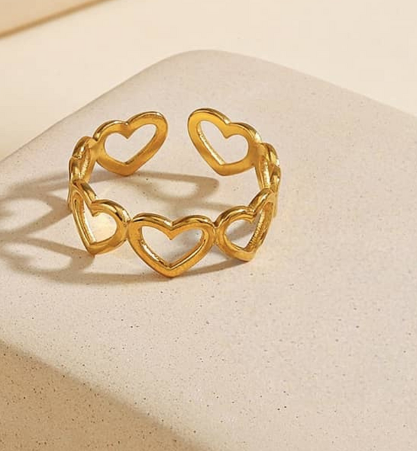 KAYA sieraden  Verstelbare Ring Kleine Open Hartjes | Stainless Steel