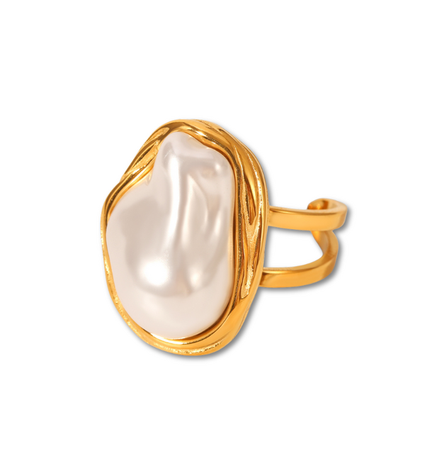 KAYA sieraden Verstelbare Statement Ring met Parel | Stainless Steel