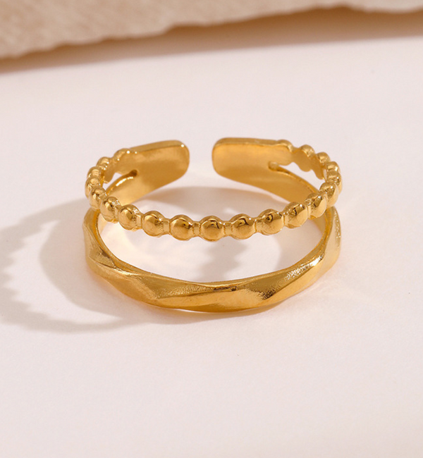 KAYA sieraden  Adjustable Double Ring Vintage Dots | Stainless Steel