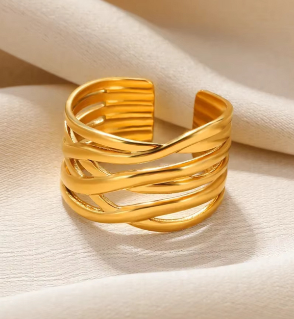 KAYA sieraden  Verstelbare  Statement Ring  Curve |  Stainless Steel