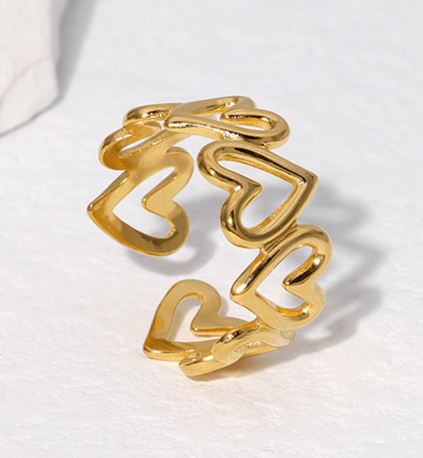 KAYA sieraden Adjustable Ring with Open Hearts | Stainless Steel