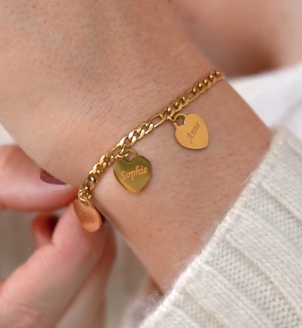 KAYA sieraden Armband met Initialen | 2 Hartjes  | Stainless Steel