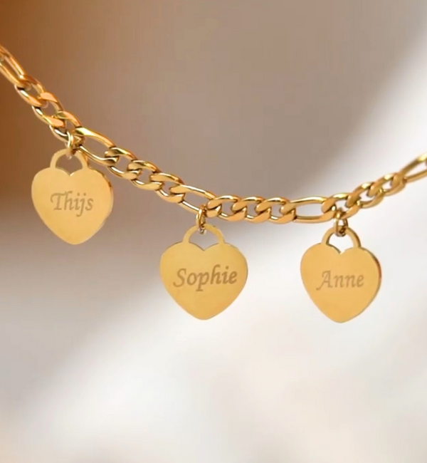 KAYA sieraden Armband met Namen | 2 Hartjes | Stainless Steel